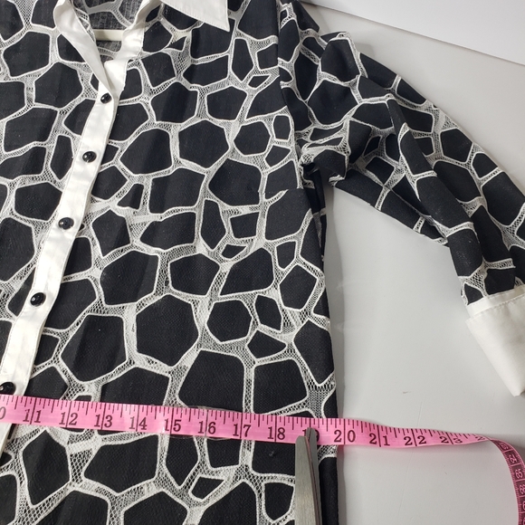 Mischa Netting Sheer Animal Geometric Abstract Rhinestone Tunic Contrast Top M - Picture 10 of 12